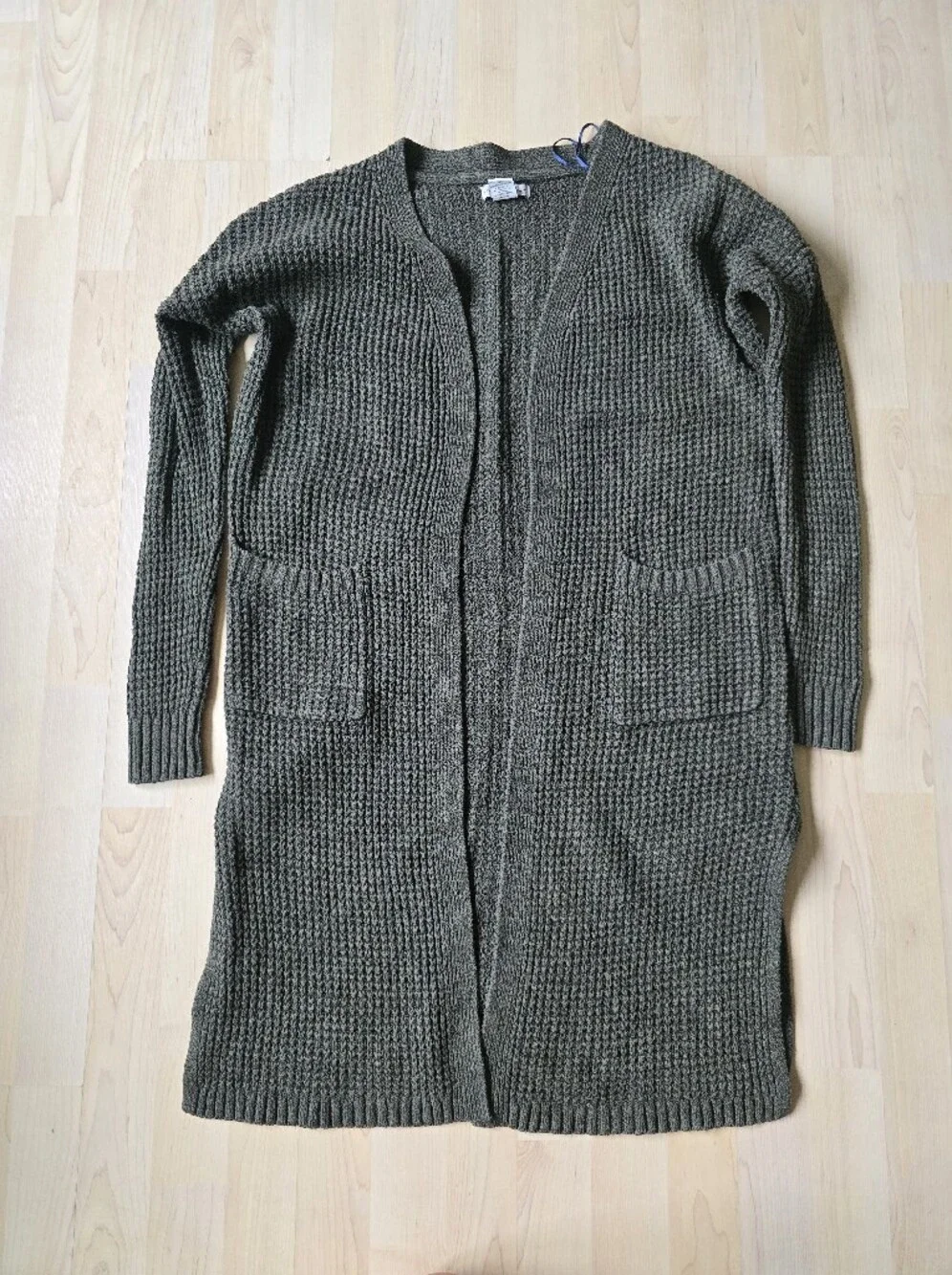 Cupcakes And Cashmere Long Dark Green Open Front Waffle Knit Cardigan Size Small